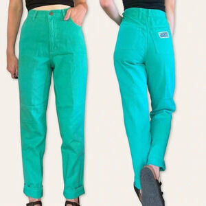 Jackpot Jeans deadstock 80s vintage teal high waist straight leg mom jeans - 28"